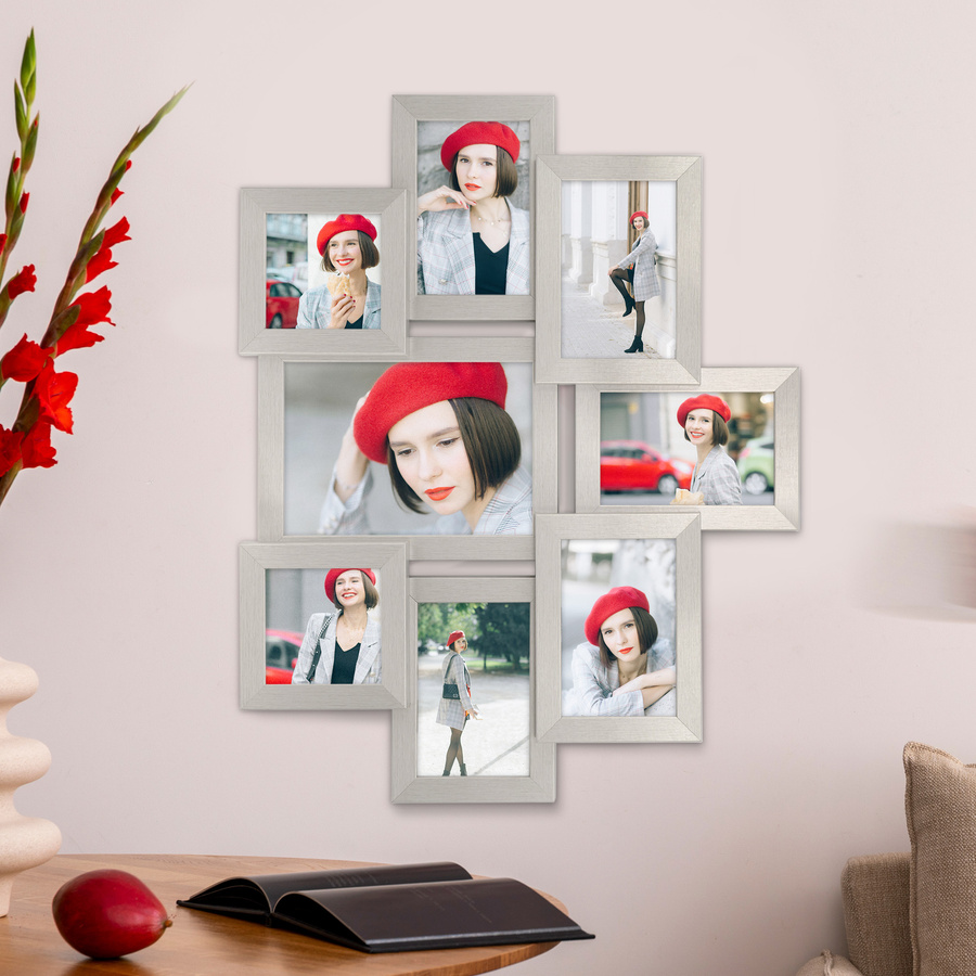 Multirama w srebrnym kolorze MULTI HEN S na 8 zdjęć ramka na zdjęcia