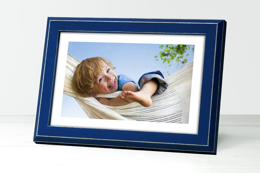 Ramka drewniana MARINA 2796, nowoczesna fotoramka na zdjęcia, plakaty lub rysunki - kolor niebieski, przetarcia