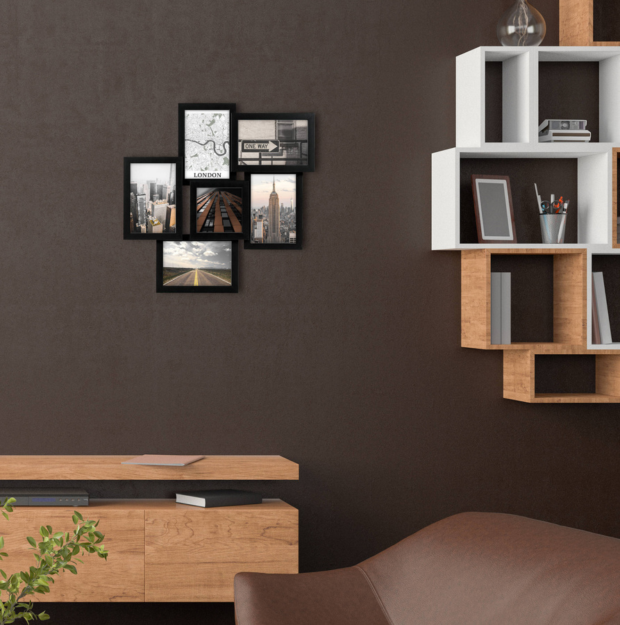 Multirama drewniana Black 61, zestaw ramek 1 X 10x10 cm, 5 X 10x15 cm - czarna