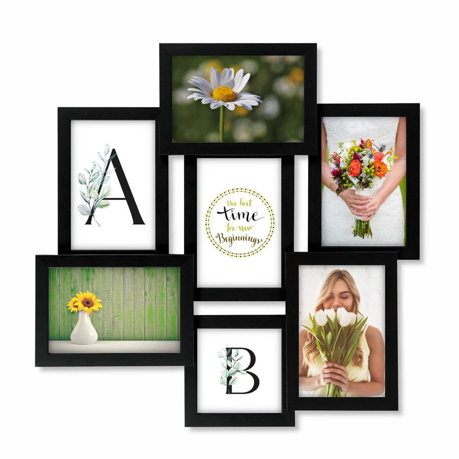 Multirama drewniana Black 72, zestaw ramek 1 X 10x10 cm, 6 X 10x15 cm - czarna