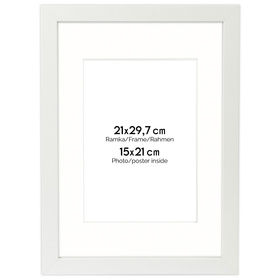 Biała ramka z passe partout na zdjęcia w rozmiarze 21X29,7 cm z okienkiem passe partout 15x21 cm