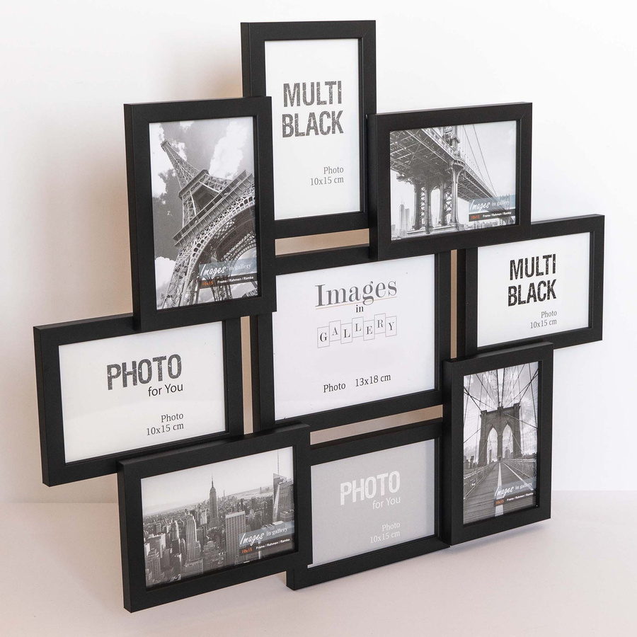 Multirama drewniana Black 91, zestaw ramek 8 X 10x15 cm, 1 X 13x18 cm - czarna