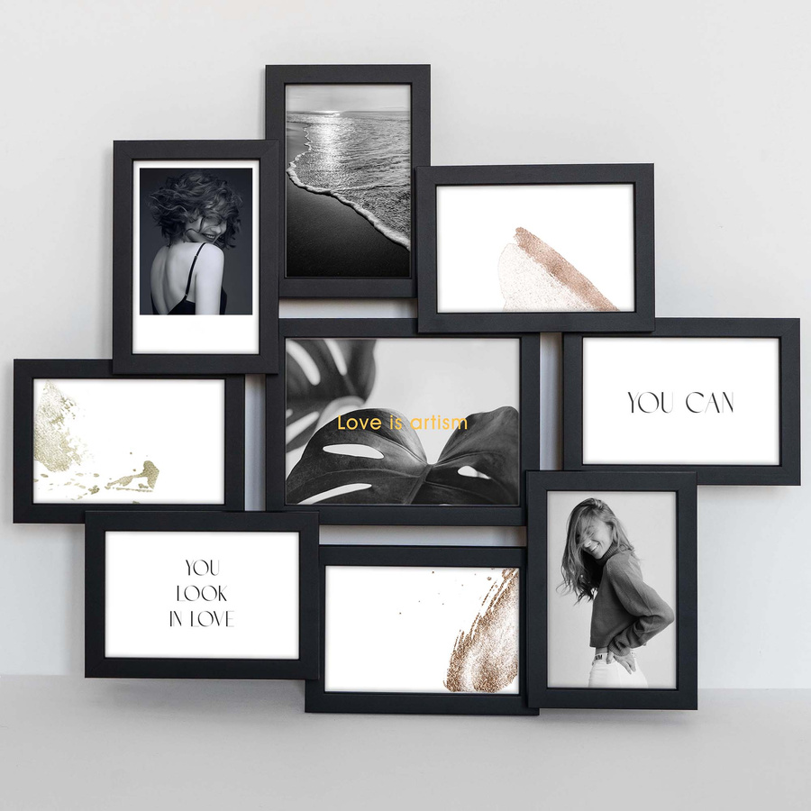 Multirama drewniana Black 91, zestaw ramek 8 X 10x15 cm, 1 X 13x18 cm - czarna