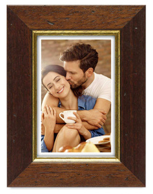 Ramka drewniana MUFFO 2110, szlachetna fotoramka na zdjęcia, plakaty lub obrazy - kolor brązowy, złoty pasek