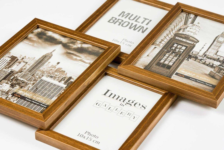 Multirama drewniana Brown 42, zestaw ramek 2 X 10x15 cm, 2 X 13x18 cm - brązowa