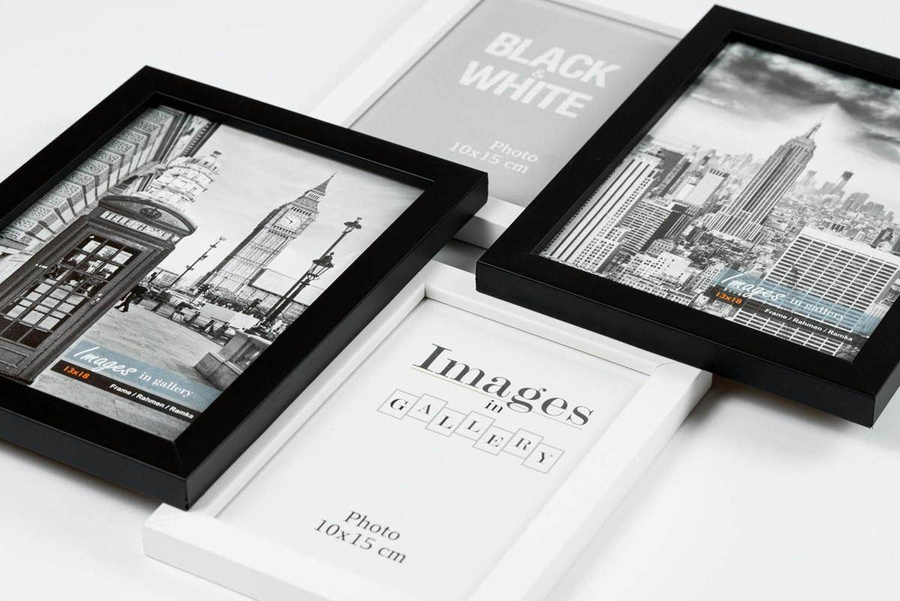 Multirama drewniana Black & White 42, zestaw ramek 2 X 10x15 cm, 2 X 13x18 cm - czarno-biała