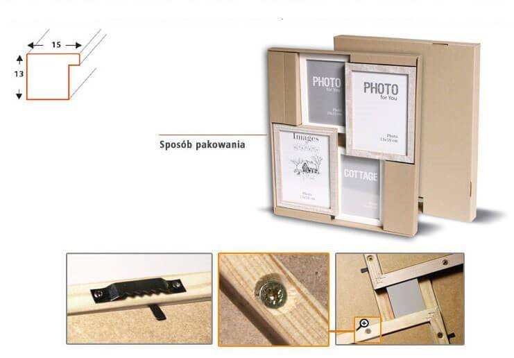 Multirama drewniana Cottage 42, zestaw ramek 2 X 10x15 cm, 2 X 13x18 cm - rustykalna