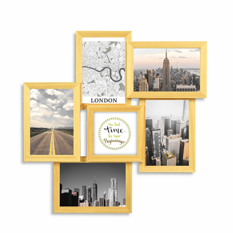 Multirama drewniana Natural 61, zestaw ramek 1 X 10x10 cm, 5 X 10x15 cm - naturalna