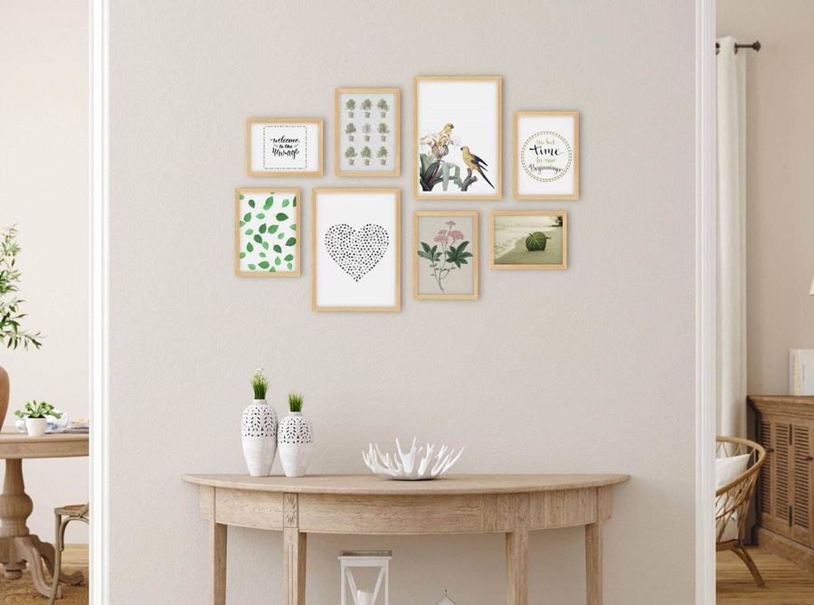 Galeria ścienna PINIA 0 GF0007. Zestaw naturalnych ramek na ścianę