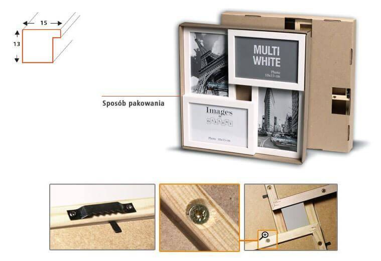 Multirama drewniana White 42, zestaw ramek 2 X 10x15 cm, 2 X 13x18 cm - biała