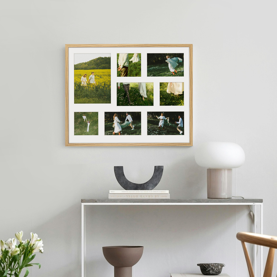 Foto galeria 40x50 cm na 7 zdjęć o wymiarach 10x10 cm 10x15 cm 15x21 cm kolor dębowy