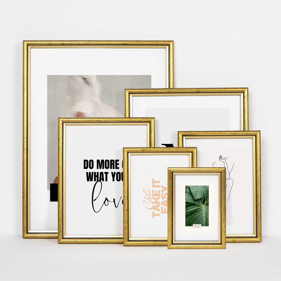 Ramka drewniana VELIA 1900, szlachetna obła fotoramka na zdjęcia, plakaty lub rysunki - kolor złoty