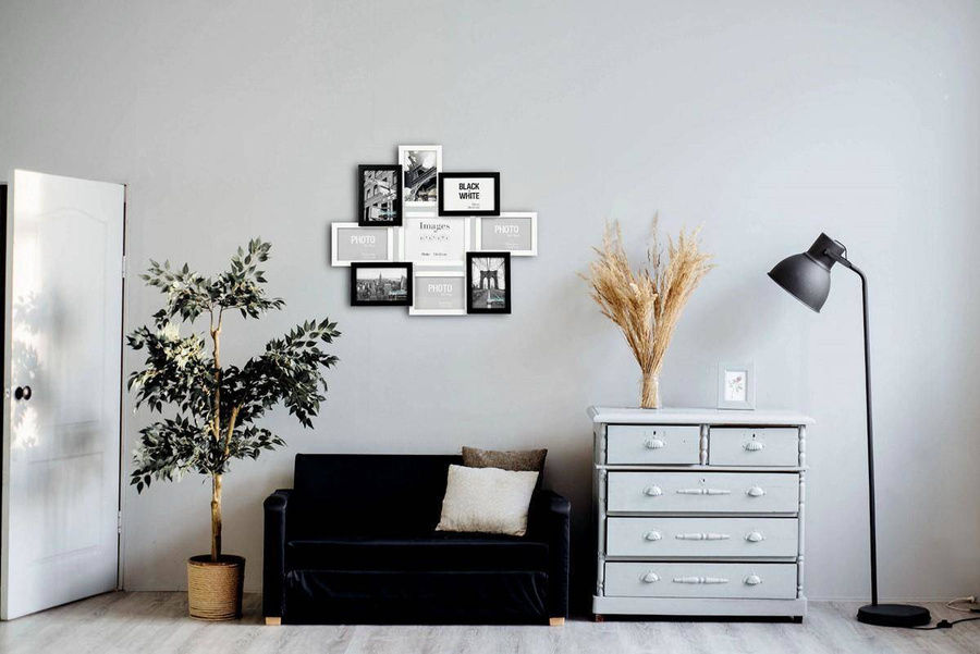 Multirama drewniana Black & White 91, zestaw ramek 8 X 10x15 cm, 1 X 13x18 cm - czarno-biała