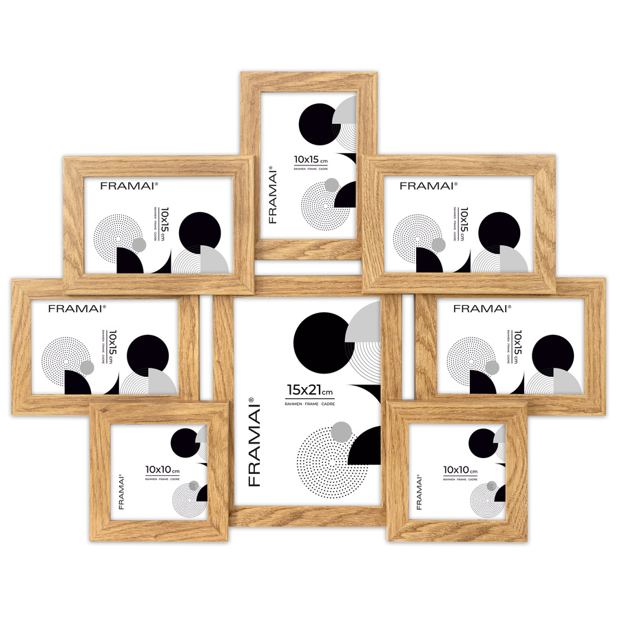 Multirama w dębowym kolorze MULTI  HEN 01 na 8 zdjęć ramka na zdjęcia