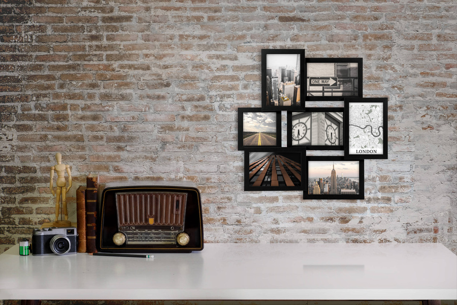 Multirama drewniana Black 72, zestaw ramek 1 X 10x10 cm, 6 X 10x15 cm - czarna