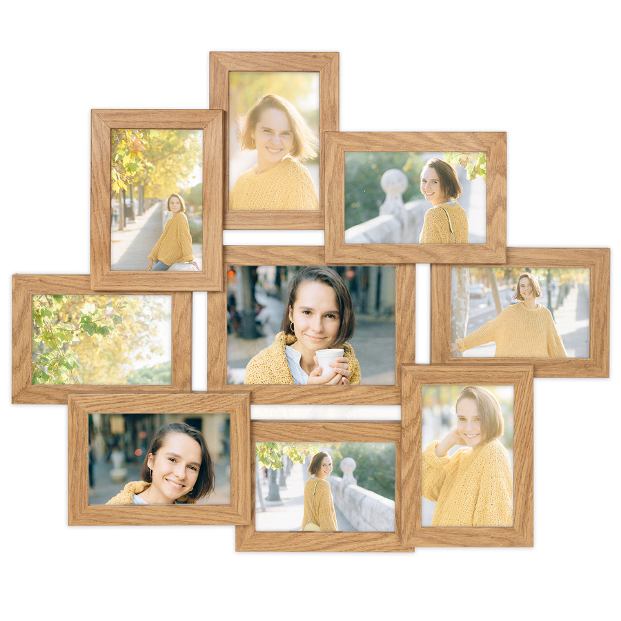 Multirama w dębowym kolorze MULTI HEN 01 na 9 zdjęć ramka na zdjęcia