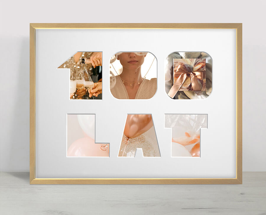 Ramka na urodziny w kolorze naturalnego drewna. Ramka z passe partout o rozmiarze 30x40 cm