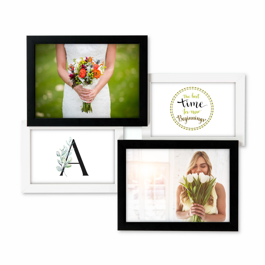 Multirama drewniana Black & White 42, zestaw ramek 2 X 10x15 cm, 2 X 13x18 cm - czarno-biała