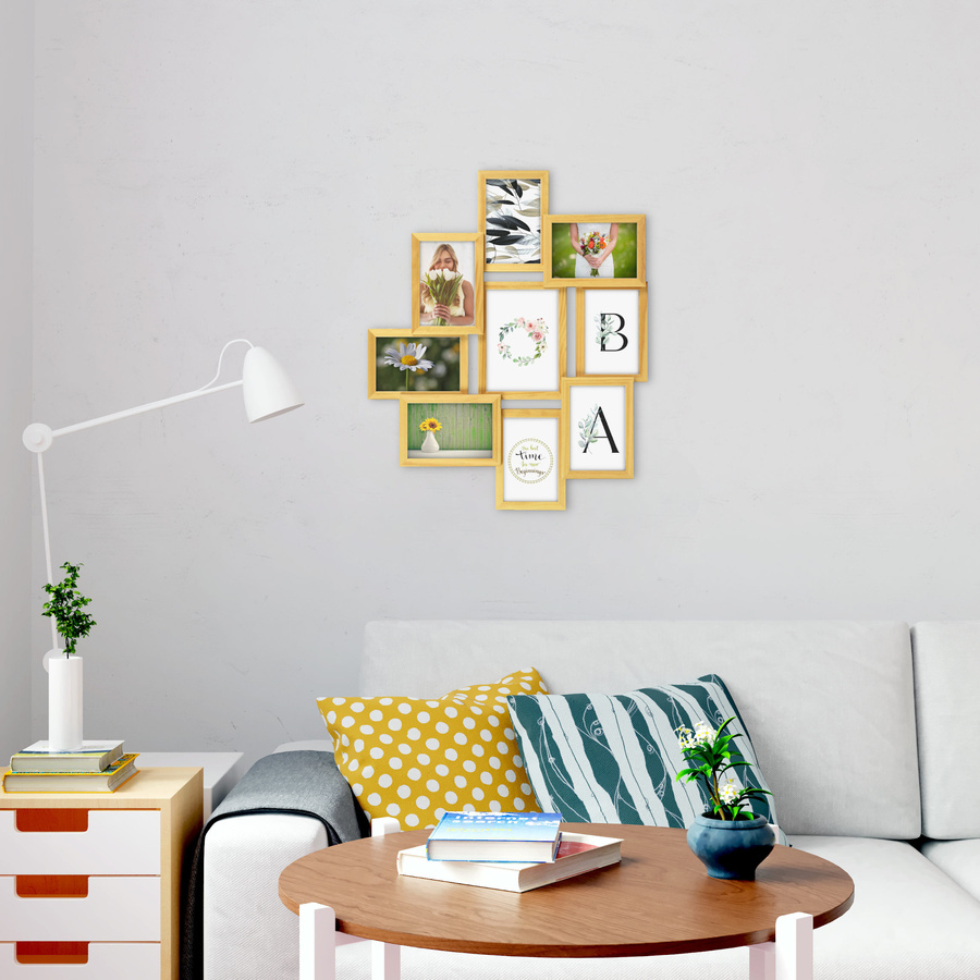 Multirama drewniana Natural 91, zestaw ramek 8 X 10x15 cm, 1 X 13x18 cm - naturalna