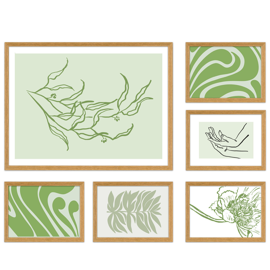 Galeria ścienna PINIA 00 GF0002. Zestaw dębowych ramek na ścianę