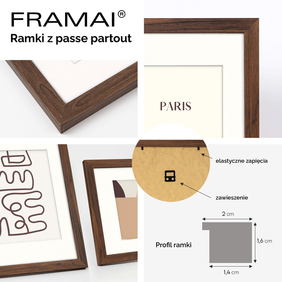 Ramka z passe partout na zdjęcia w rozmiarze 60x80 cm z okienkiem passe partout 50x70 cm