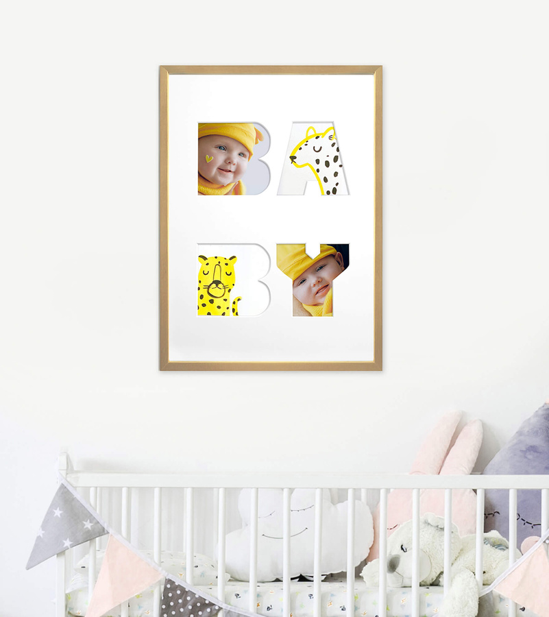 Ramka na zdjęcia BABY jasne drewno. Ramka z passe partout o rozmiarze 30x40 cm