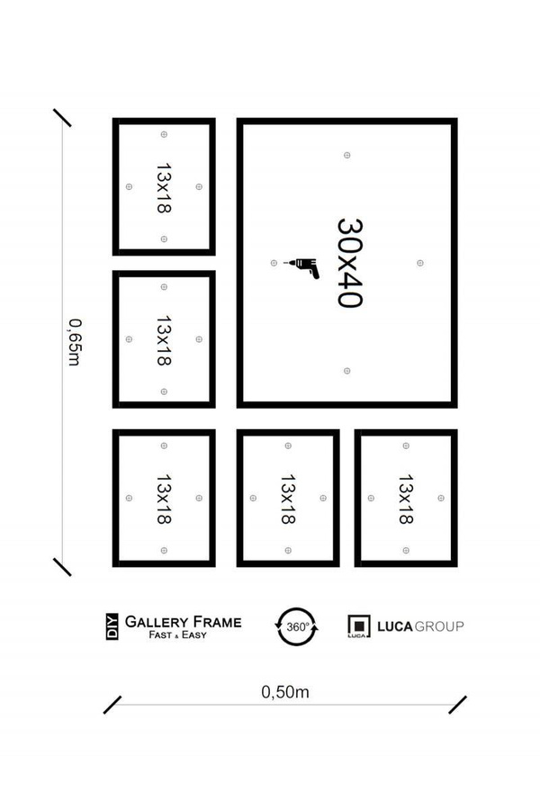 Galeria ścienna PINIA 0 GF0002. Zestaw naturalnych ramek na ścianę