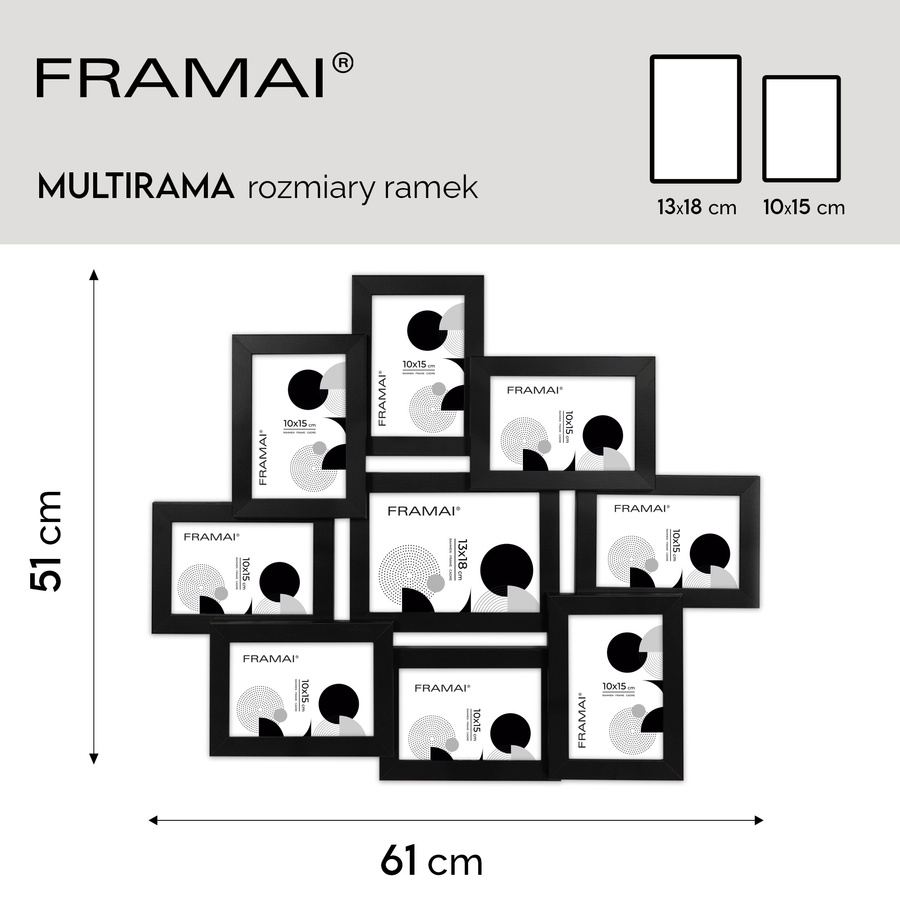 Multirama w czarnym kolorze MULTI HEN 2 na 9 zdjęć ramka na zdjęcia