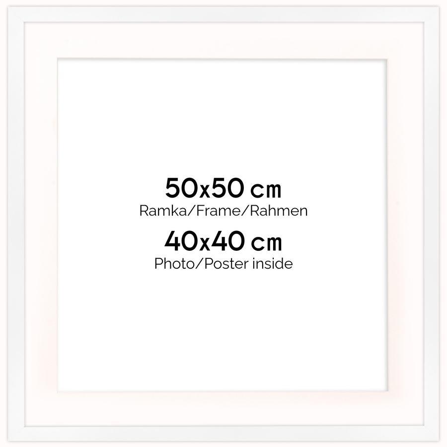 Biała ramka z passe partout na zdjęcia w rozmiarze 50x50 cm z okienkiem passe partout 40x40 cm