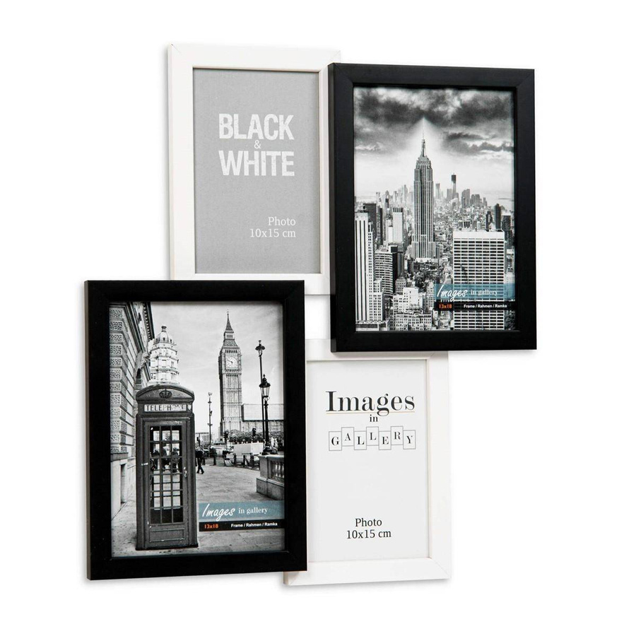 Multirama drewniana Black & White 42, zestaw ramek 2 X 10x15 cm, 2 X 13x18 cm - czarno-biała