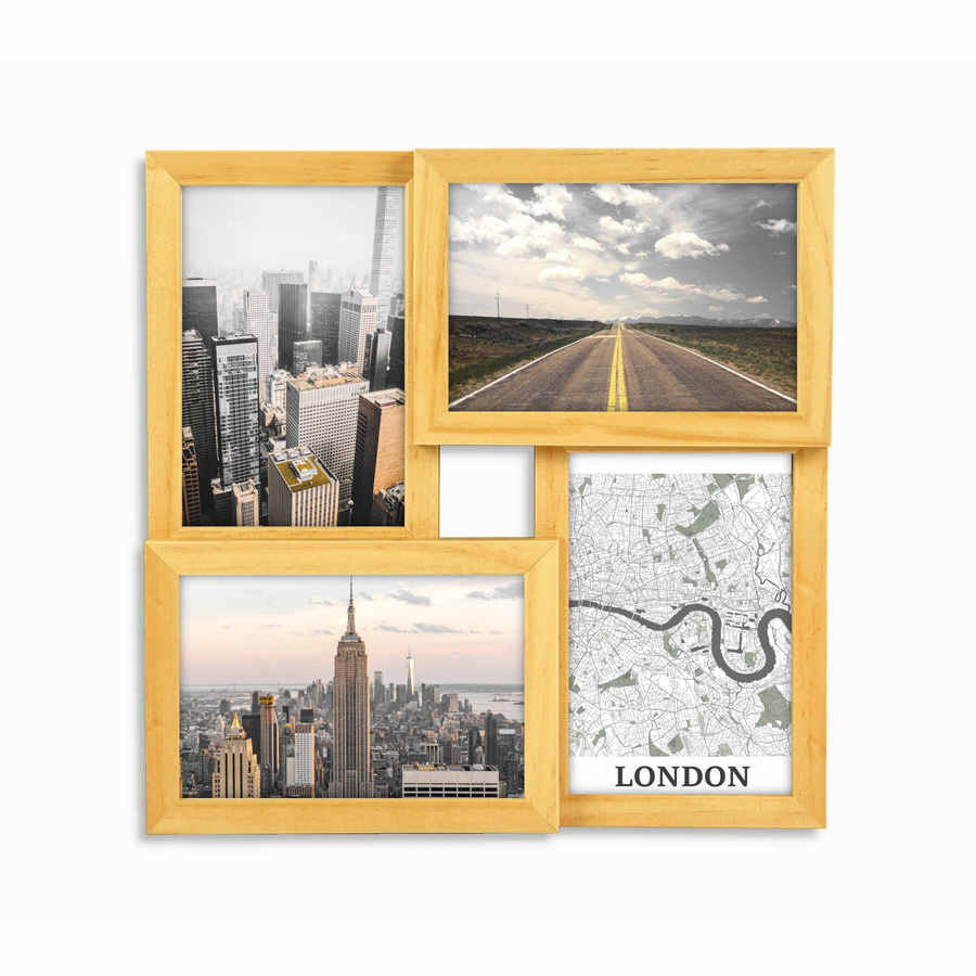 Multirama drewniana Natural 41, zestaw ramek 4 X 10x15 cm - naturalna