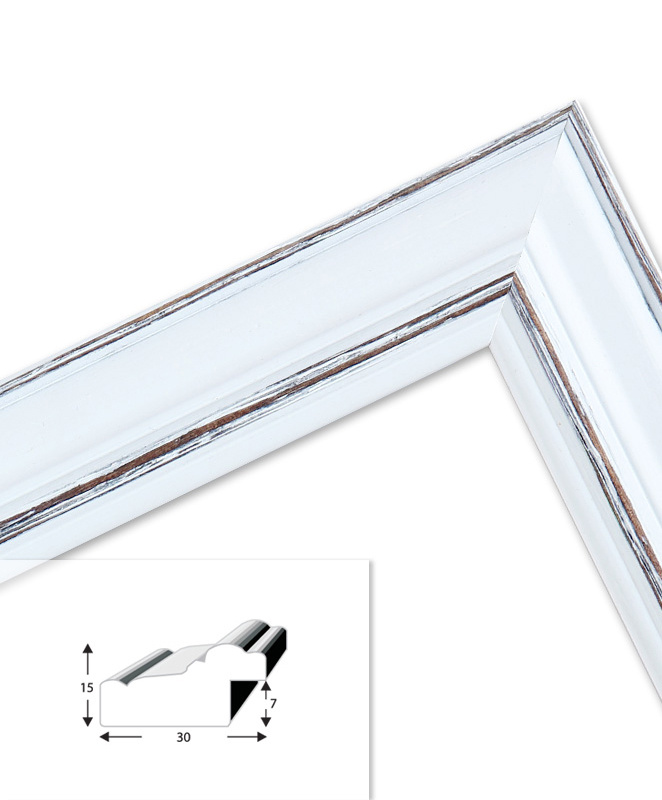 Ramka drewniana MAROTTA 2817, fotoramka na zdjęcia, plakaty lub obrazy - kolor biało-brązowy, przetarcia