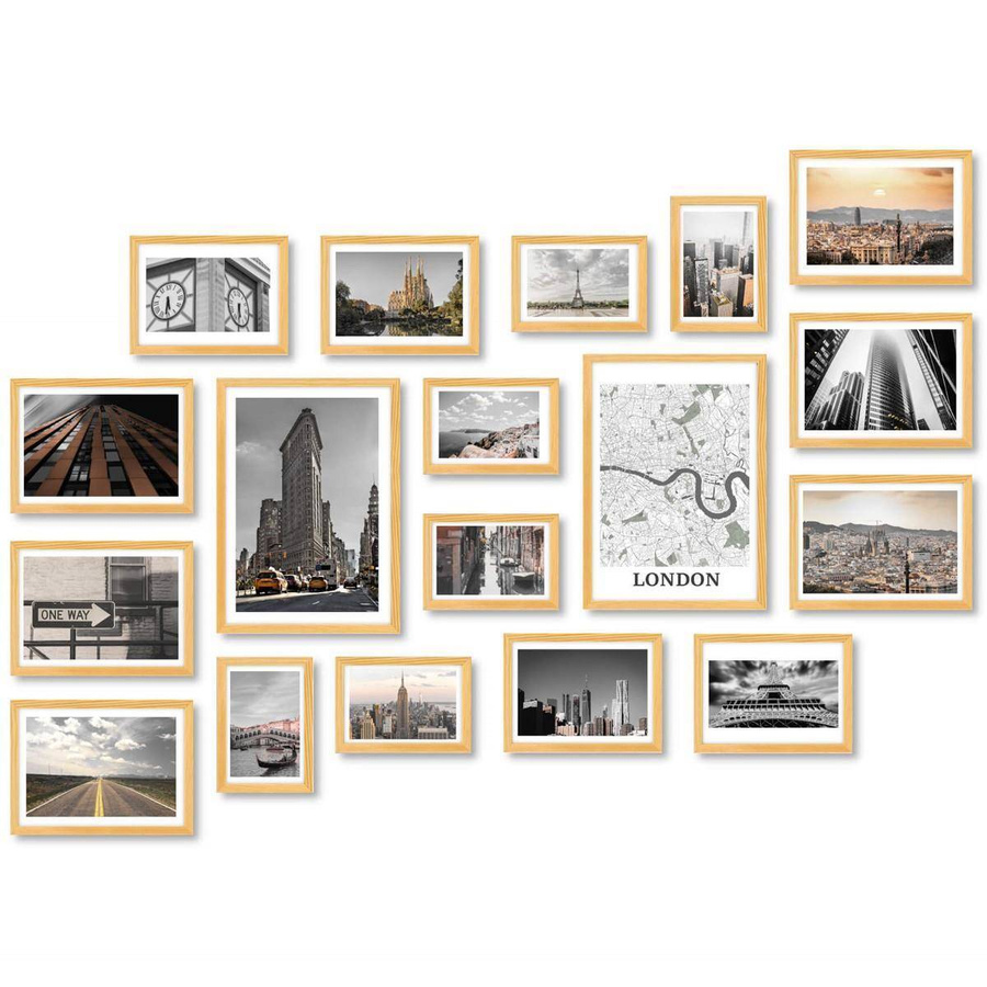 Galeria ścienna PINIA 0 GF0006. Zestaw naturalnych ramek na ścianę