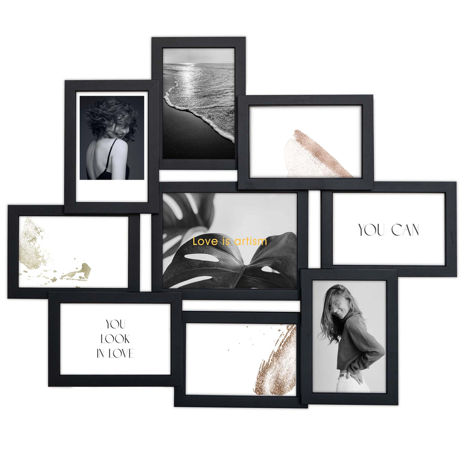 Multirama drewniana Black 91, zestaw ramek 8 X 10x15 cm, 1 X 13x18 cm - czarna