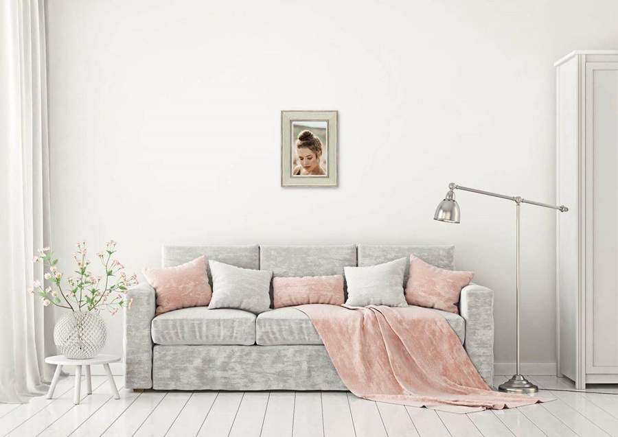 Ramka drewniana MARE 2056, fotoramka na zdjecia, plakaty lub obrazy w stylu shabby chic - kolor kremowy, przetarcia