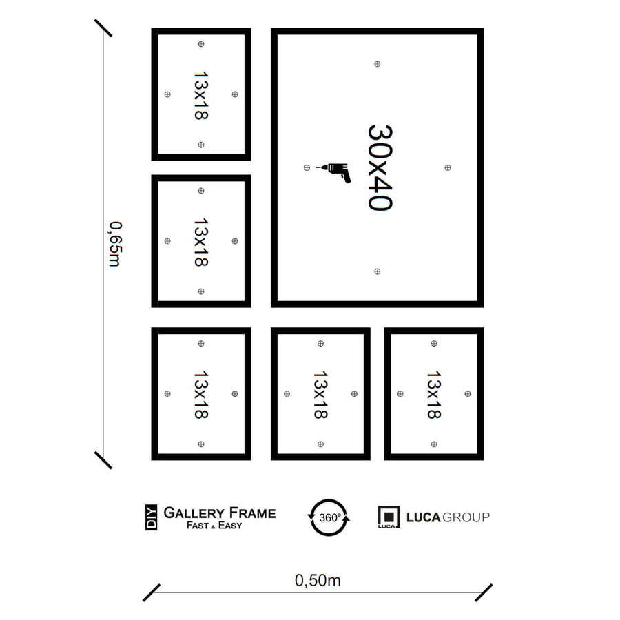 Galeria ścienna PINIA 0 GF0002. Zestaw naturalnych ramek na ścianę