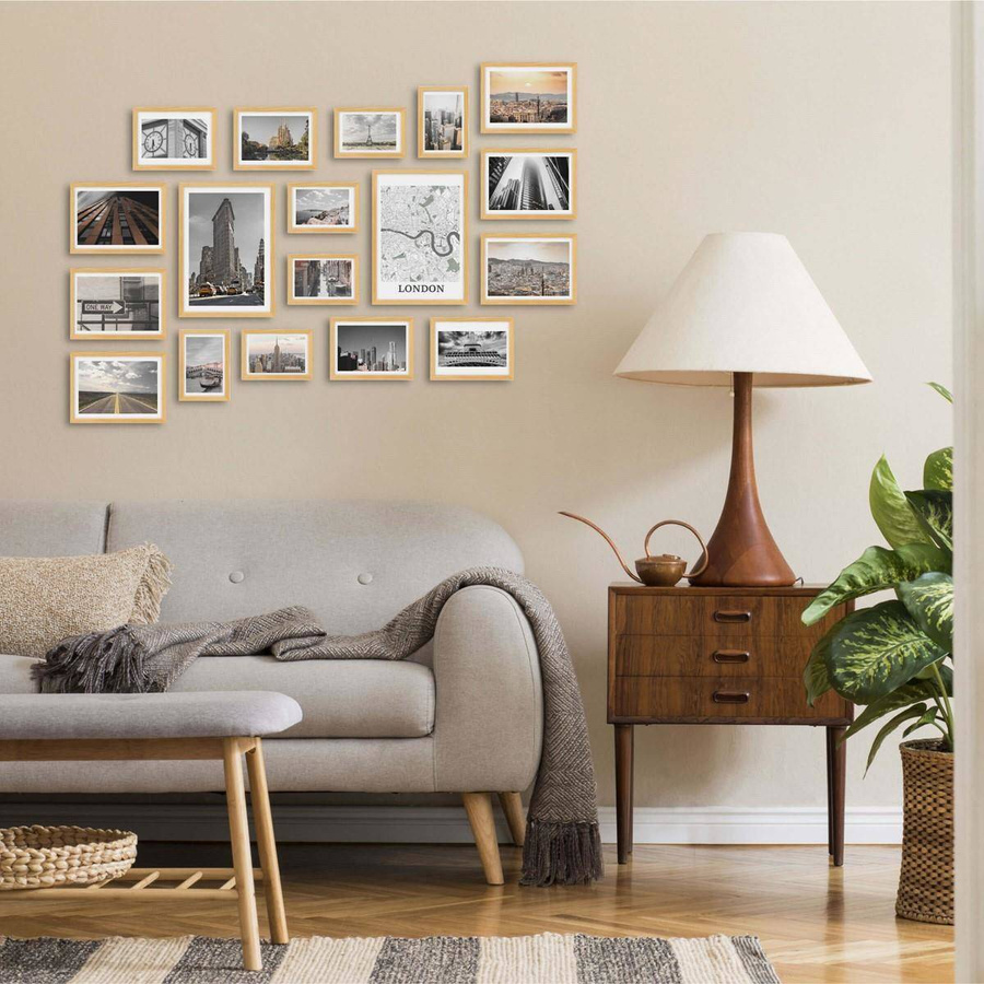 Galeria ścienna PINIA 0 GF0006. Zestaw naturalnych ramek na ścianę