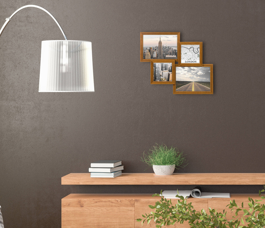 Multirama drewniana Brown 43, zestaw ramek 2 X 10x10 cm, 2 X 13x18 cm - brązowa