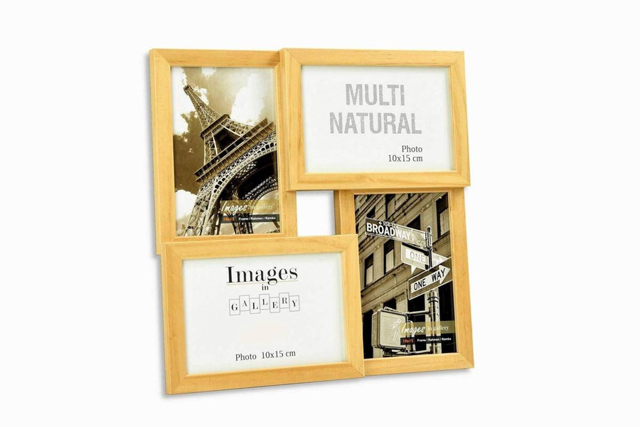 Multirama drewniana Natural 41, zestaw ramek 4 X 10x15 cm - naturalna