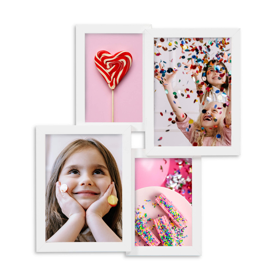 Multirama drewniana White 42, zestaw ramek 2 X 10x15 cm, 2 X 13x18 cm - biała