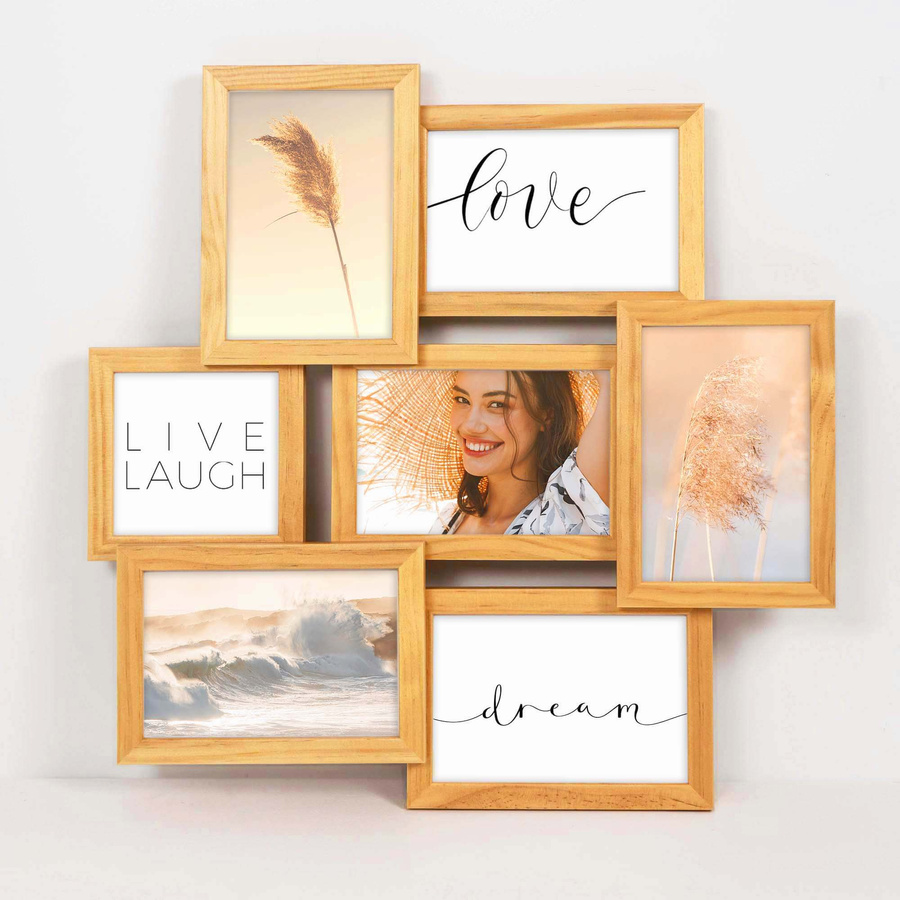 Multirama drewniana Natural 72, zestaw ramek 1 X 10x10 cm, 6 X 10x15 cm - naturalna