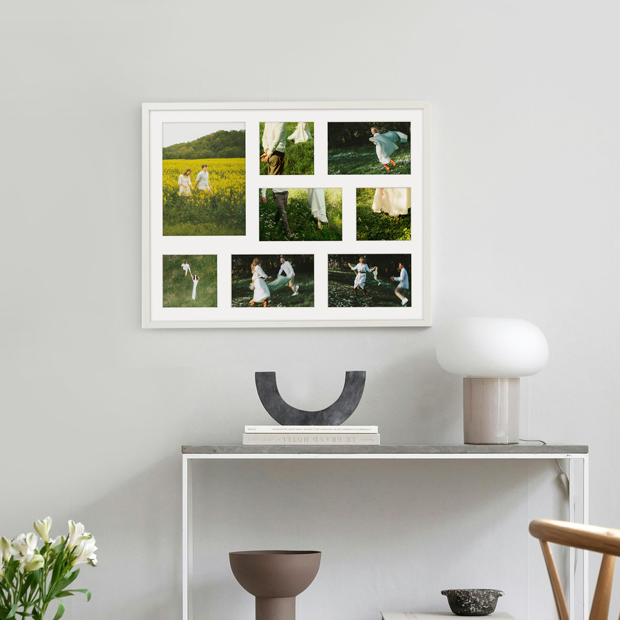 Foto galeria 40x50 cm na 7 zdjęć o wymiarach 10x10 cm 10x15 cm 15x21 cm biała