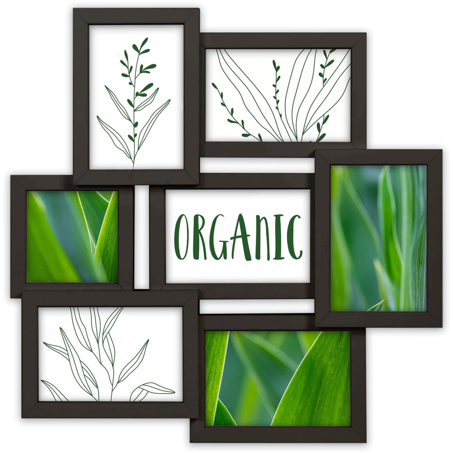 Multirama drewniana Black 72, zestaw ramek 1 X 10x10 cm, 6 X 10x15 cm - czarna