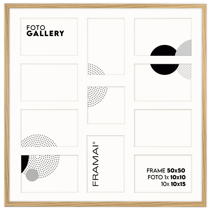 Foto galeria 50x50 cm na 11 zdjęć o wymiarach 10x15 cm i 10x10 cm kolor dębowy