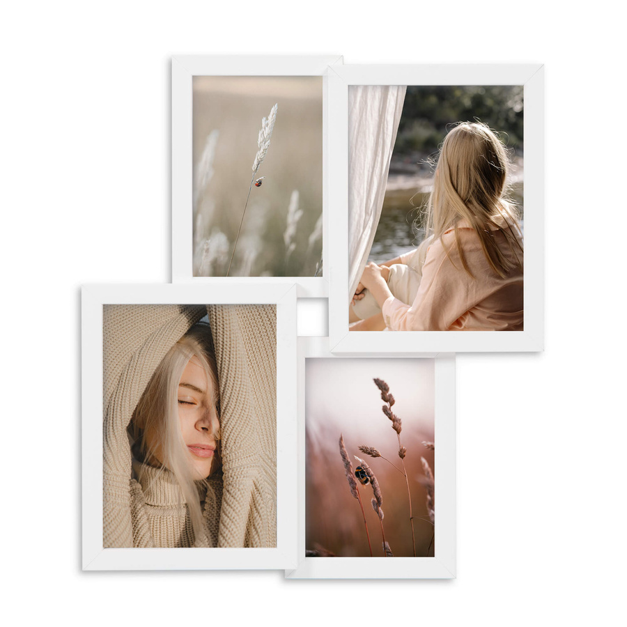 Multirama drewniana White 42, zestaw ramek 2 X 10x15 cm, 2 X 13x18 cm - biała
