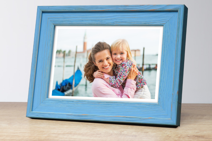 Ramka drewniana RIVOLI 2962, nowoczesna fotoramka na zdjęcia, plakaty lub rysunki - kolor błękitny przetarcia