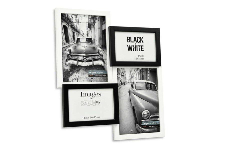 Multirama drewniana Black & White 44, zestaw ramek 2 X 10x15 cm, 2 X 15x21 cm - czarno-biała