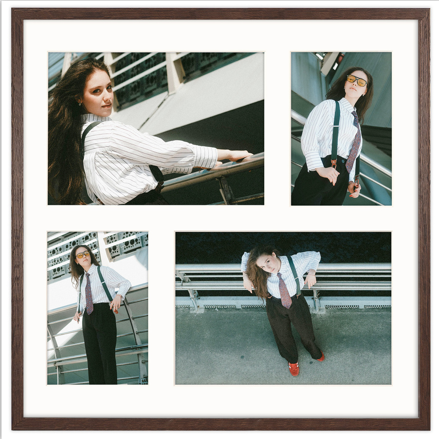 Foto galeria 40x40 cm na 4 zdjęcia o wymiarach 10x15 cm i 15x21 cm w brązowym kolorze