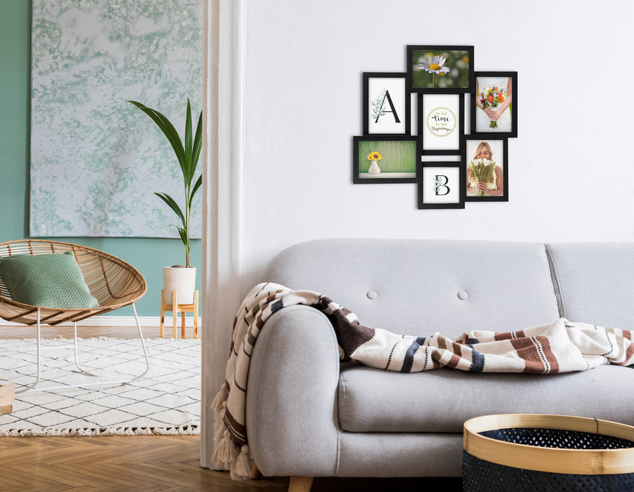 Multirama drewniana Black 72, zestaw ramek 1 X 10x10 cm, 6 X 10x15 cm - czarna