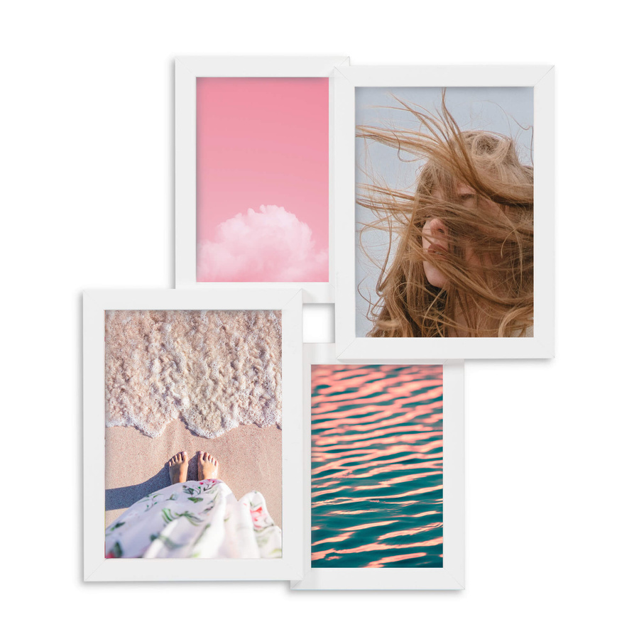 Multirama drewniana White 42, zestaw ramek 2 X 10x15 cm, 2 X 13x18 cm - biała